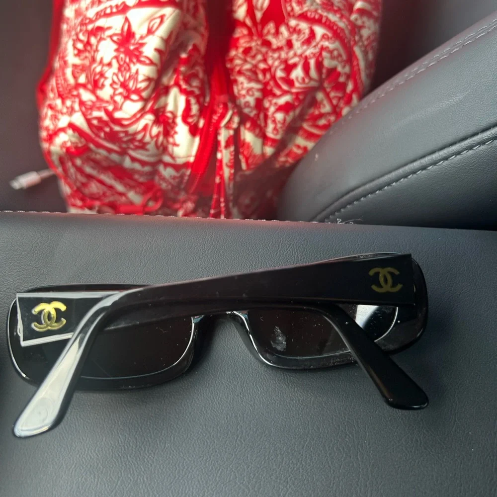 Chanel Black Rectangular Sunglasses with Gold Logo